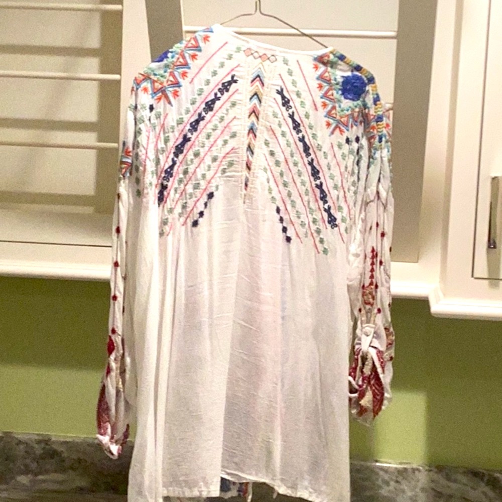 Johnny Was Blue and White Long Sleeve Button Down Shirt - Picture 5 of 6